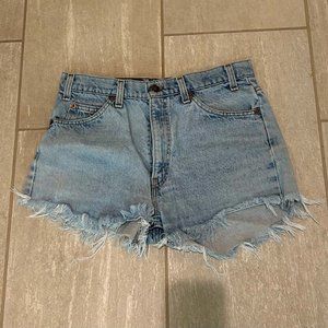 Levi's 505 High Rise Denim Shorts Distressed Light Blue Cuttoffs